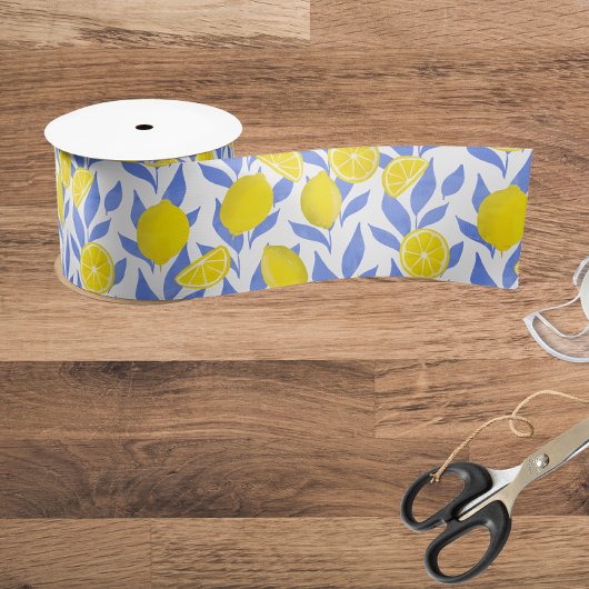 Elegant French Country Lemon Blue Botanical Satinband