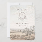 Elegant French Country Toile Monogram Wedding Save The Date (Vorderseite)