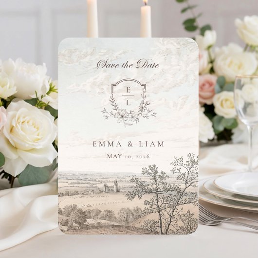 Elegant French Country Toile Monogram Wedding Save The Date