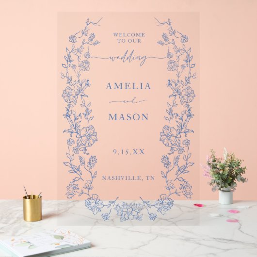 Elegant French Dusty Blue Vintag Acrylschild (Hochzeit)