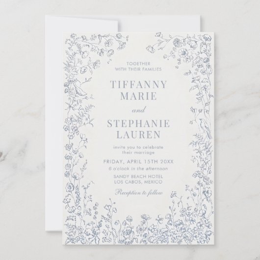 Elegant French Floral Wedding Invitation Einladung (Vorderseite)