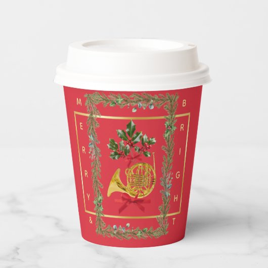 Elegant French Horn Christmas Cherry Red Paper Cup Pappbecher (Vorderseite)