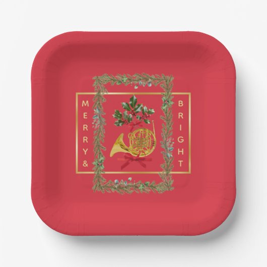 Elegant French Horn Christmas Cherry Red Pappteller (Vorderseite)