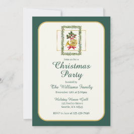 Elegant French Horn Christmas Dark Green Einladung