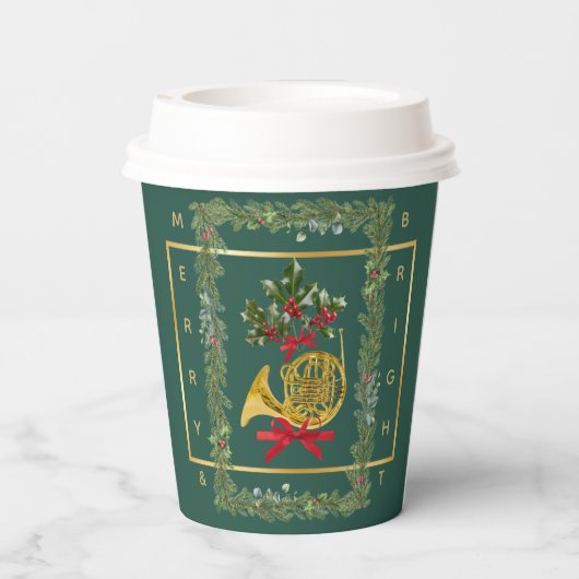 Elegant French Horn Christmas Dark Green Pappbecher (Rückseite)