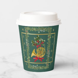 Elegant French Horn Christmas Dark Green Pappbecher