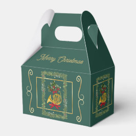 Elegant French Horn Christmas Dk Green Favor Boxes Geschenkschachtel