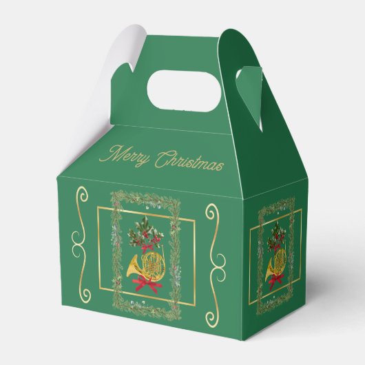 Elegant French Horn Christmas Green Favor Boxes Geschenkschachtel (Vorderseite)