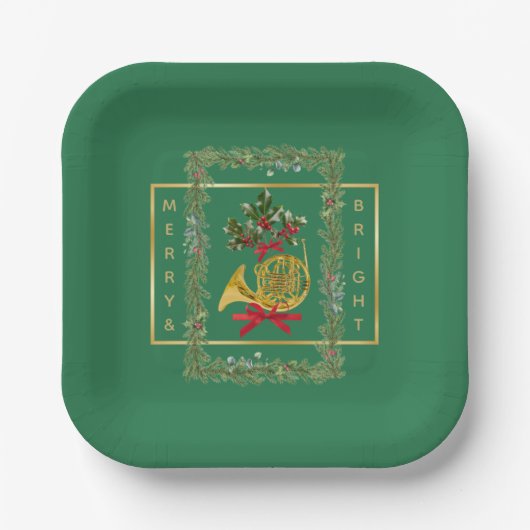 Elegant French Horn Christmas Green Pappteller (Vorderseite)
