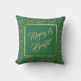 Elegant French Horn Christmas Green Throw Pillow Kissen