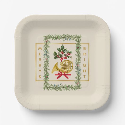 Elegant French Horn Christmas Irish Cream Pappteller (Vorderseite)