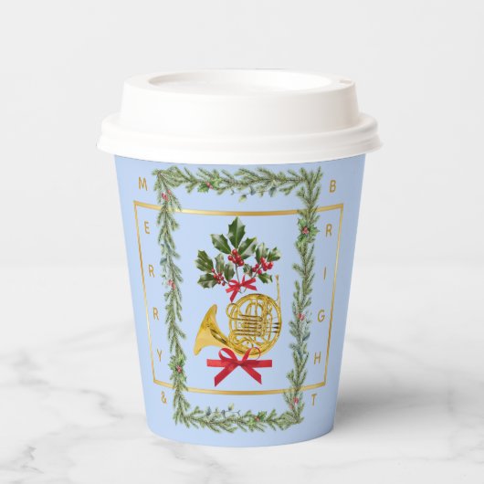Elegant French Horn Christmas Light Blue Paper Cup Pappbecher (Vorderseite)
