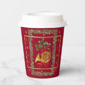 Elegant French Horn Christmas Maroon Paper Cup Pappbecher (Rückseite)