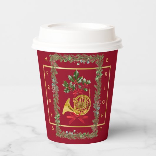 Elegant French Horn Christmas Maroon Paper Cup Pappbecher (Vorderseite)