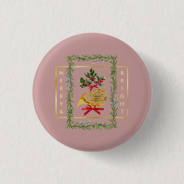 Elegant French Horn Christmas Mauve Button
