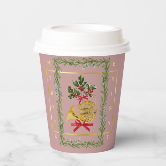 Elegant French Horn Christmas Mauve Pappbecher (Vorderseite)