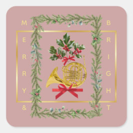 Elegant French Horn Christmas Mauve Quadratischer Aufkleber