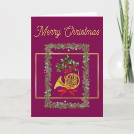 Elegant French Horn Christmas Purple Feiertagskarte