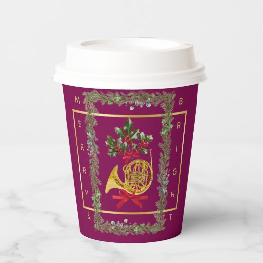 Elegant French Horn Christmas Purple Pappbecher (Vorderseite)