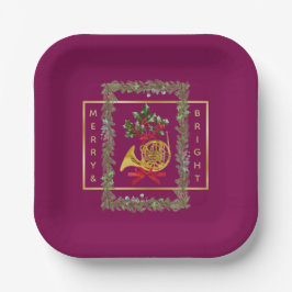 Elegant French Horn Christmas Purple Pappteller