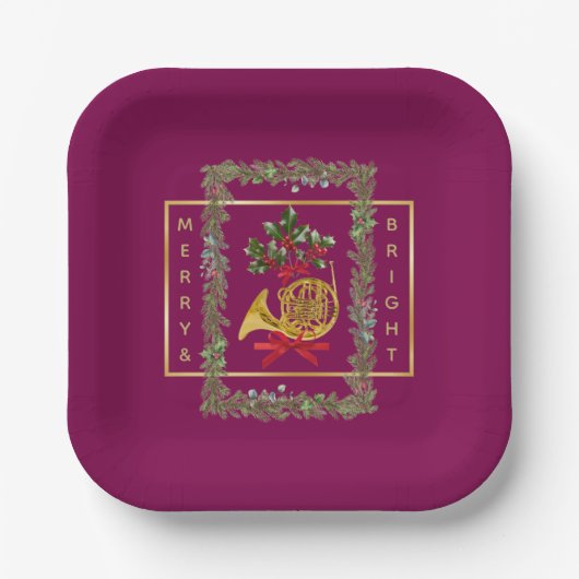 Elegant French Horn Christmas Purple Pappteller (Vorderseite)