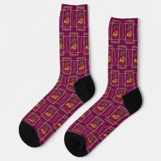 Elegant French Horn Christmas Purple Socken (Linkes Detail)