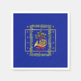 Elegant French Horn Christmas Royal Blue Paper Serviette