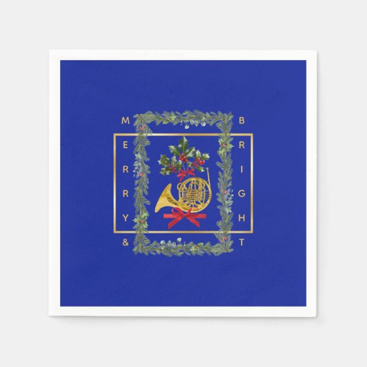 Elegant French Horn Christmas Royal Blue Paper Serviette (Vorderseite)