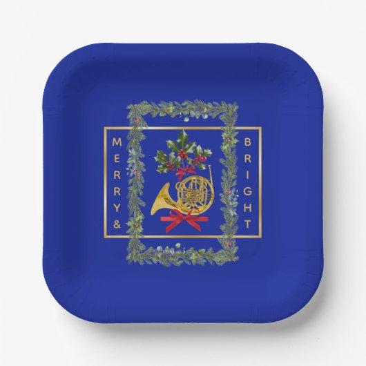 Elegant French Horn Christmas Royal Blue Pappteller (Vorderseite)