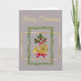 Elegant French Horn Christmas Taupe Feiertagskarte