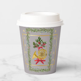 Elegant French Horn Christmas Taupe Paper Cup Pappbecher
