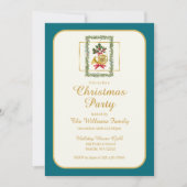 Elegant French Horn Christmas Teal Einladung (Vorderseite)