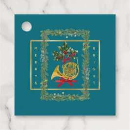 Elegant French Horn Christmas Teal Geschenkanhänger