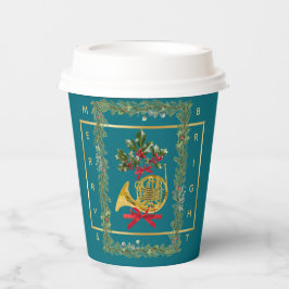 Elegant French Horn Christmas Teal Paper Cup Pappbecher