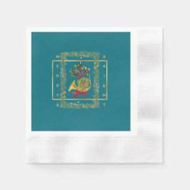 Elegant French Horn Christmas Teal Paper Serviette