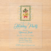 Elegant French Horn Christmas Turquoise Acryleinladungen (Vorderseite)