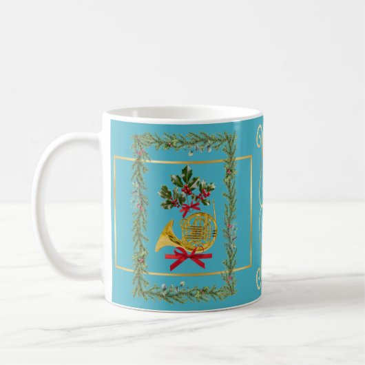 Elegant French Horn Christmas Turquoise Kaffeetasse (Links)