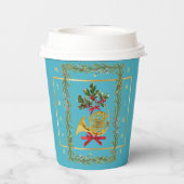 Elegant French Horn Christmas Turquoise Paper Cup Pappbecher (Rückseite)