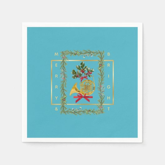 Elegant French Horn Christmas Turquoise Paper Serviette (Vorderseite)