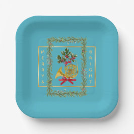 Elegant French Horn Christmas Turquoise Pappteller