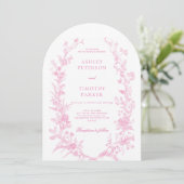 Elegant French Pink Toile Floral Wedding  Einladung (Stehend Vorderseite)
