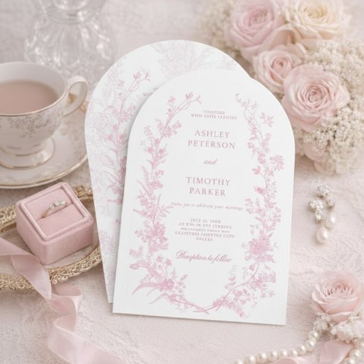 Elegant French Pink Toile Floral Wedding  Einladung