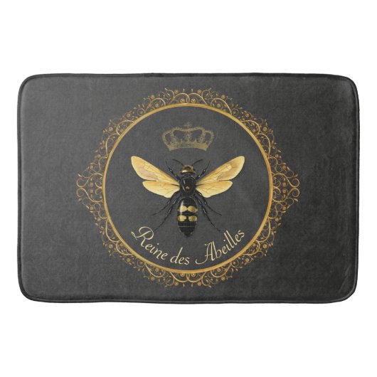 Elegant French Queen Bee Gray Gold Yellow Badematte (Vorderseite)