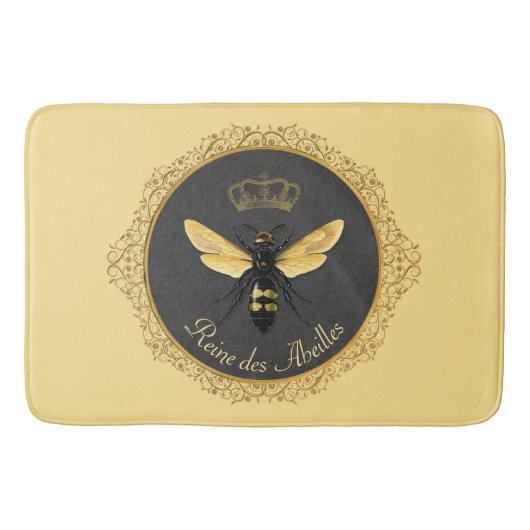 Elegant French Queen Bee Gray Gold Yellow Badematte (Vorderseite)
