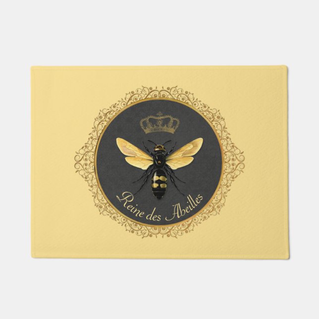 Elegant French Queen Bee Gray Gold Yellow Fußmatte (Vorderseite)