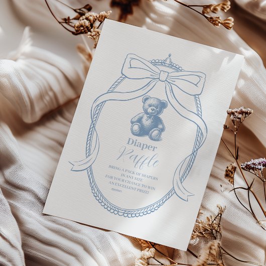 Elegant French Teddy Bear Diapper Raffle Begleitkarte