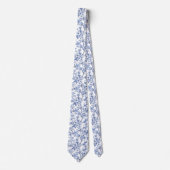 Elegant French Vintage Blue Floral Krawatte (Vorderseite)