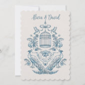 Elegant French Vintage Blue Floral Wedding Einladung (Rückseite)