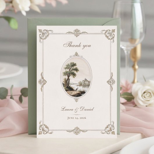 Elegant French Vintage Chateau Wedding  Dankeskarte