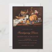 Elegant Friendsgiving Dinner Vintag Pumpkin Frucht Einladung (Vorderseite)